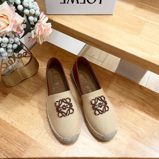 Loew Anagram Espadrille Beige Brown Leather and Canvas