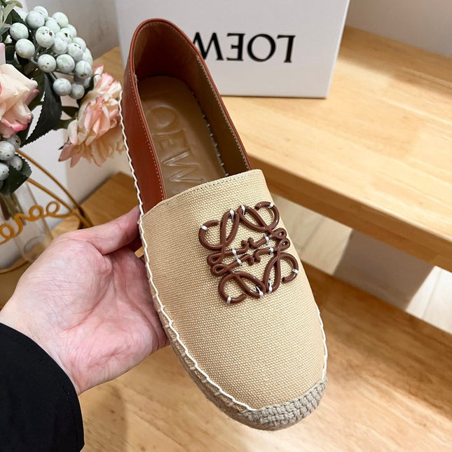 Loew Anagram Espadrille Beige Brown Leather and Canvas