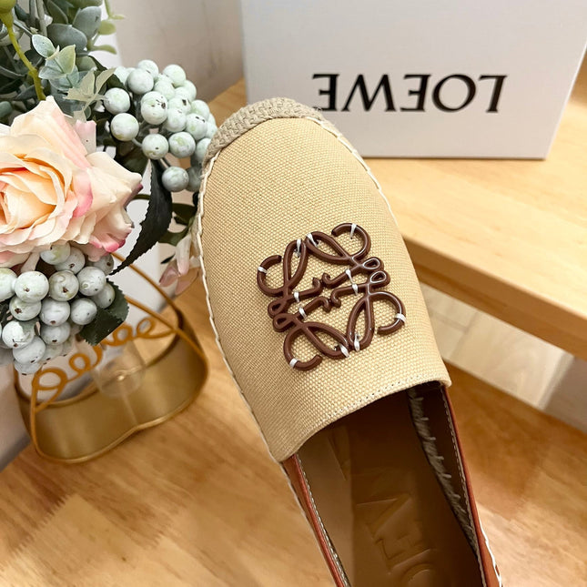 Loew Anagram Espadrille Beige Brown Leather and Canvas