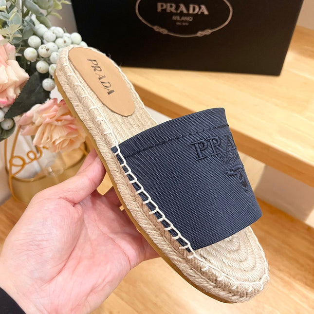 Pra Slide 20 Denim Velvet Beige Sole Raffia