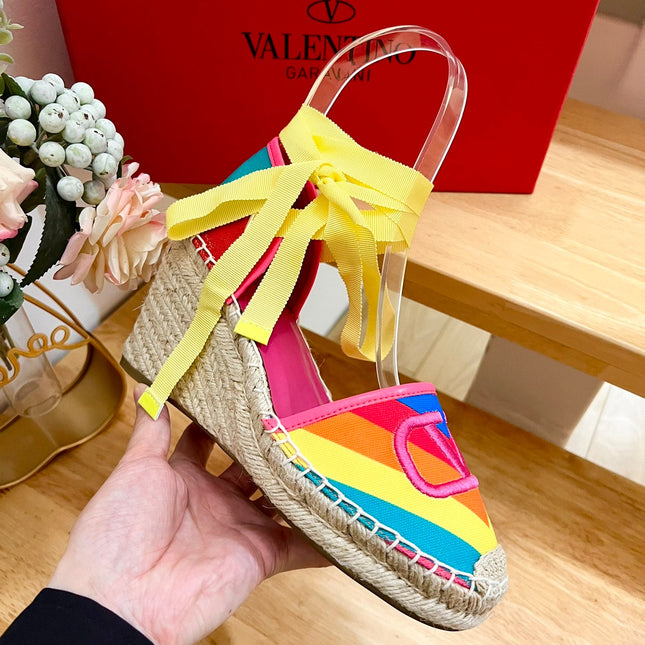 GARAVANI PRINTED COLORFUL CANVAS HIGH SANDAL 95 MM WITH EMBROIDERED LOGO