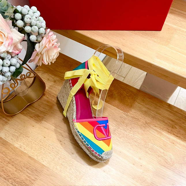 GARAVANI PRINTED COLORFUL CANVAS HIGH SANDAL 95 MM WITH EMBROIDERED LOGO