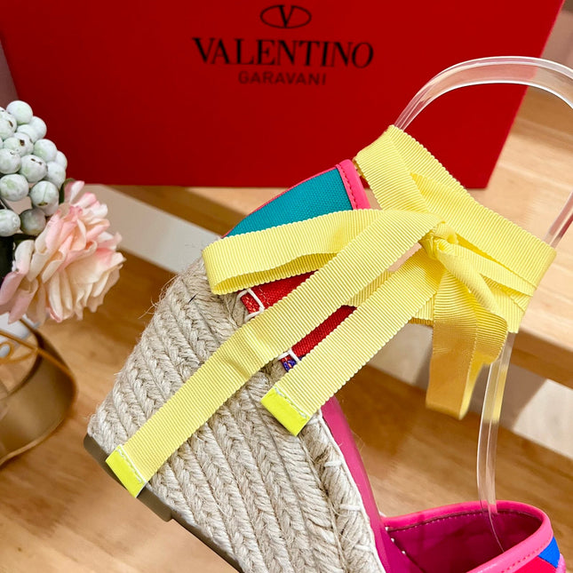 GARAVANI PRINTED COLORFUL CANVAS HIGH SANDAL 95 MM WITH EMBROIDERED LOGO