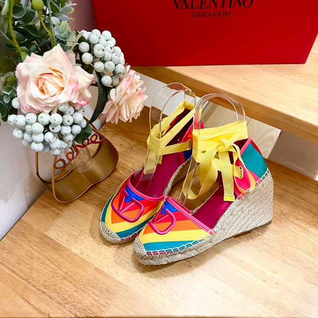 GARAVANI PRINTED COLORFUL CANVAS HIGH SANDAL 95 MM WITH EMBROIDERED LOGO