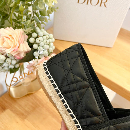GRANVILLE ESPADRILLE BLACK QUILTED CANNAGE CALFSKIN