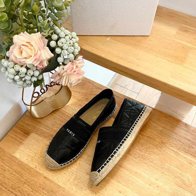 GRANVILLE ESPADRILLE BLACK QUILTED CANNAGE CALFSKIN