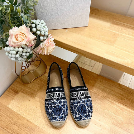 GRANVILLE ESPADRILLE NAVY BLUE OBLIQUE EMBROIDERED COTTON