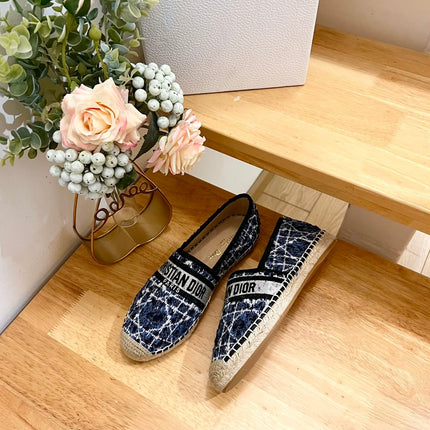GRANVILLE ESPADRILLE NAVY BLUE OBLIQUE EMBROIDERED COTTON