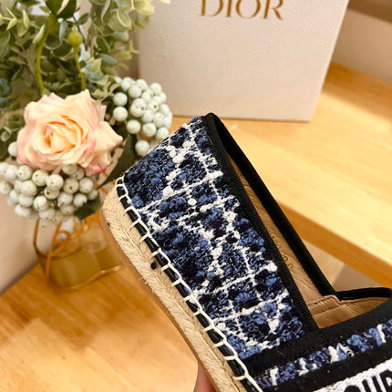 GRANVILLE ESPADRILLE NAVY BLUE OBLIQUE EMBROIDERED COTTON
