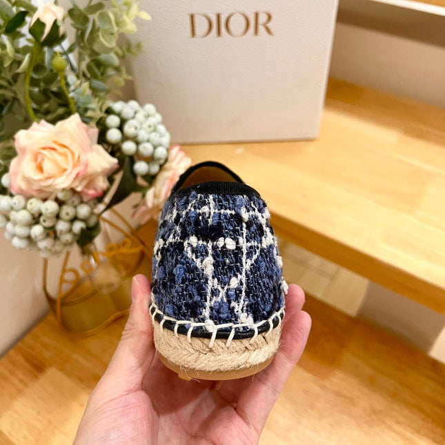 GRANVILLE ESPADRILLE NAVY BLUE OBLIQUE EMBROIDERED COTTON