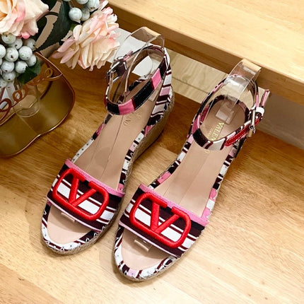 WEDGE SANDALS IN COLORFUL CANVAS 85 MM