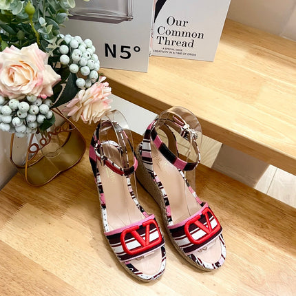 WEDGE SANDALS IN COLORFUL CANVAS 85 MM