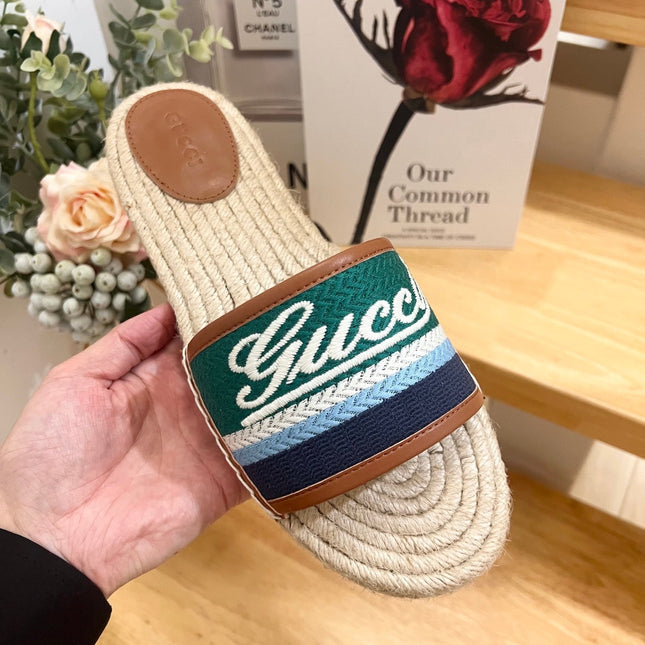 GG SLIDES IN MULTICOLOR RAFFIA