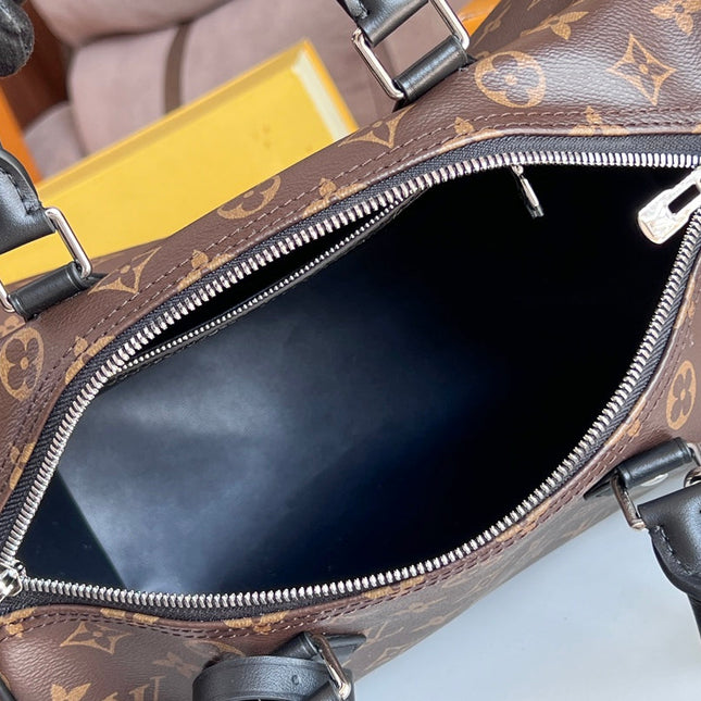 LV 25S SPEEDY SOFT 30 IN BROWN MONOGRAM CANVAS AND CALFSKIN SILVER HARDWARE