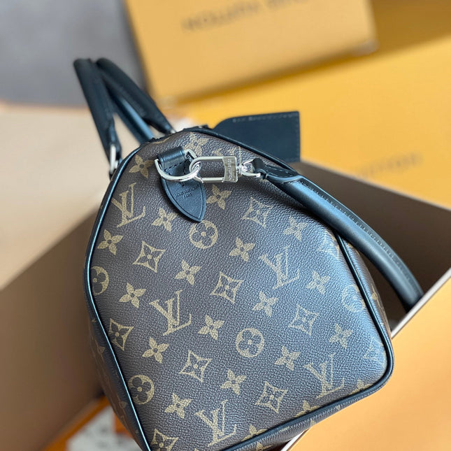 LV 25S SPEEDY SOFT 30 IN BROWN MONOGRAM CANVAS AND CALFSKIN SILVER HARDWARE