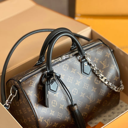 LV 25S SPEEDY SOFT 30 IN BROWN MONOGRAM CANVAS AND CALFSKIN SILVER HARDWARE