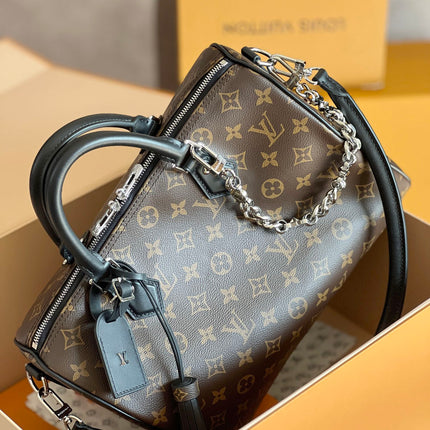 LV 25S SPEEDY SOFT 30 IN BROWN MONOGRAM CANVAS AND CALFSKIN SILVER HARDWARE