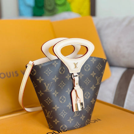 LV 25S RIVAGE BB 18 IN BROWN MONOGRAM CANVAS AND CALFSKIN GOLD HARDWARE