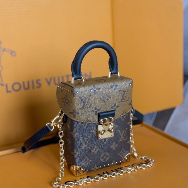 LV 25S CAMERA BOX BAG 18 IN BROWN MONOGRAM CALFSKIN GOLD HARDWARE