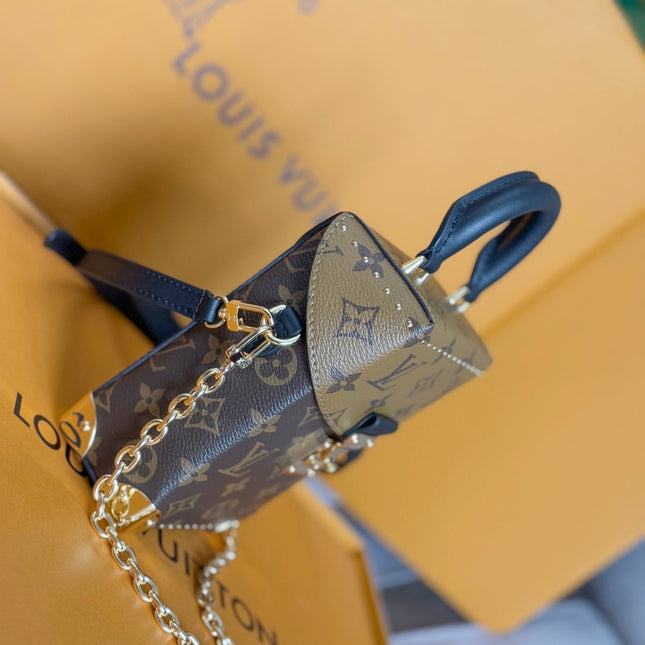 LV 25S CAMERA BOX BAG 18 IN BROWN MONOGRAM CALFSKIN GOLD HARDWARE