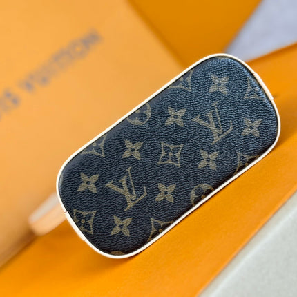 LV 25S NANO ALMA 18 IN DARK BROWN CANVAS MONOGRAM CHERRY PRINT GOLD HARDWARE