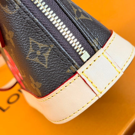 LV 25S NANO ALMA 18 IN DARK BROWN CANVAS MONOGRAM CHERRY PRINT GOLD HARDWARE