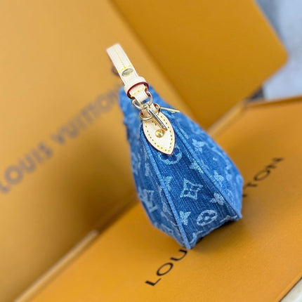 LV 25S POCHETTE VALLEY 21 IN BLUE DENIM MONOGRAM LEATHER TRIM GOLD HARDWARE