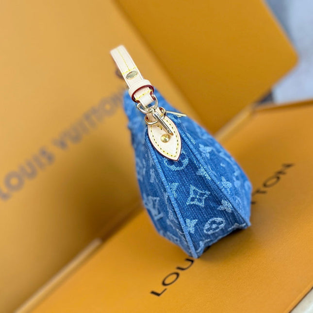 LV 25S POCHETTE VALLEY 21 IN BLUE DENIM MONOGRAM LEATHER TRIM GOLD HARDWARE