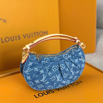 LV 25S POCHETTE VALLEY 21 IN BLUE DENIM MONOGRAM LEATHER TRIM GOLD HARDWARE