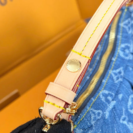 LV 25S POCHETTE VALLEY 21 IN BLUE DENIM MONOGRAM LEATHER TRIM GOLD HARDWARE