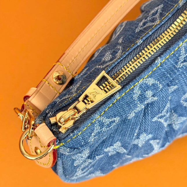 LV 25S POCHETTE VALLEY 21 IN BLUE DENIM MONOGRAM LEATHER TRIM GOLD HARDWARE