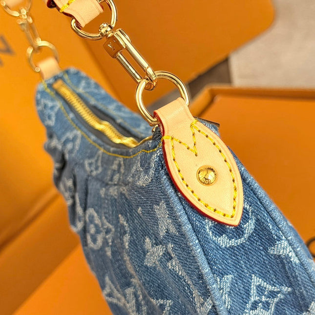 LV 25S POCHETTE VALLEY 21 IN BLUE DENIM MONOGRAM LEATHER TRIM GOLD HARDWARE