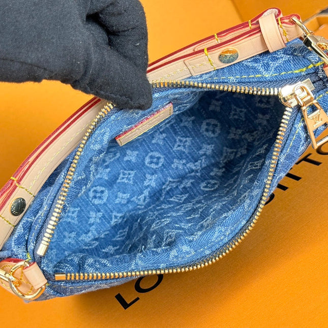LV 25S POCHETTE VALLEY 21 IN BLUE DENIM MONOGRAM LEATHER TRIM GOLD HARDWARE