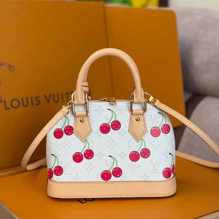 LV 25S ALMA BB 23 IN WHITE CANVAS MONOGRAM CHERRY PRINT GOLD HARDWARE