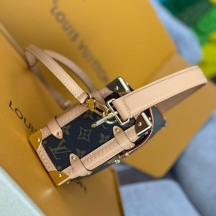 LV 25S SIDE TRUNK 24 IN BROWN MONOGRAM CANVAS LEATHER TRIM GOLD HARDWARE