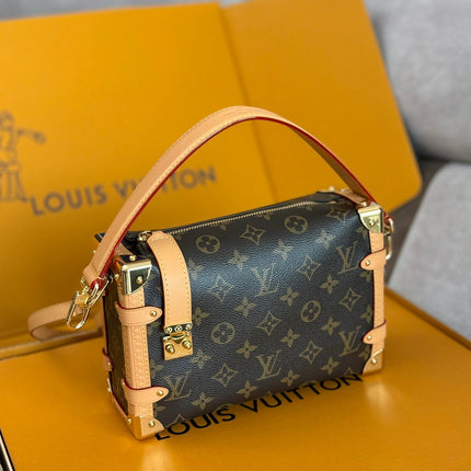 LV 25S SIDE TRUNK 24 IN BROWN MONOGRAM CANVAS LEATHER TRIM GOLD HARDWARE