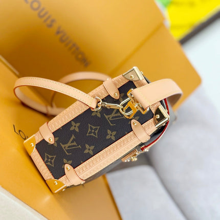 LV 25S SIDE TRUNK 30 IN BROWN MONOGRAM CANVAS LEATHER TRIM GOLD HARDWARE