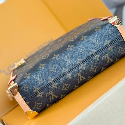 LV 25S SIDE TRUNK 30 IN BROWN MONOGRAM CANVAS LEATHER TRIM GOLD HARDWARE