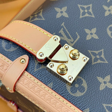 LV 25S SIDE TRUNK 30 IN BROWN MONOGRAM CANVAS LEATHER TRIM GOLD HARDWARE