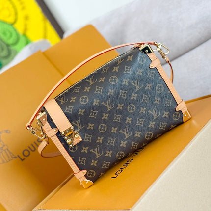 LV 25S SIDE TRUNK 30 IN BROWN MONOGRAM CANVAS LEATHER TRIM GOLD HARDWARE