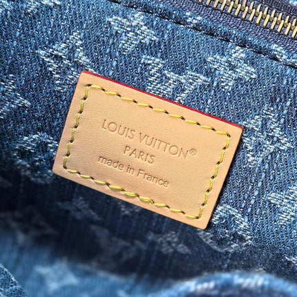 LV 25S ONTHEGO 28 IN BLUE MONOGRAM DENIM COTTON CALFSKIN LEATHER STRAP