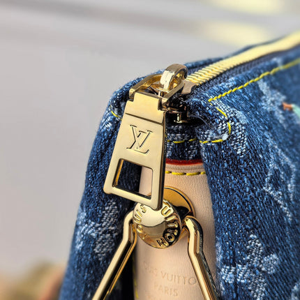 LV 25S COUSSIN BAG 26 IN DARK BLUE DENIM MONOGRAM CHERRY GOLD HARDWARE