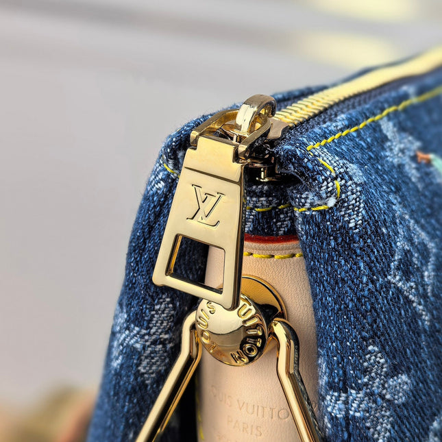 LV 25S COUSSIN BAG 26 IN DARK BLUE DENIM MONOGRAM CHERRY GOLD HARDWARE