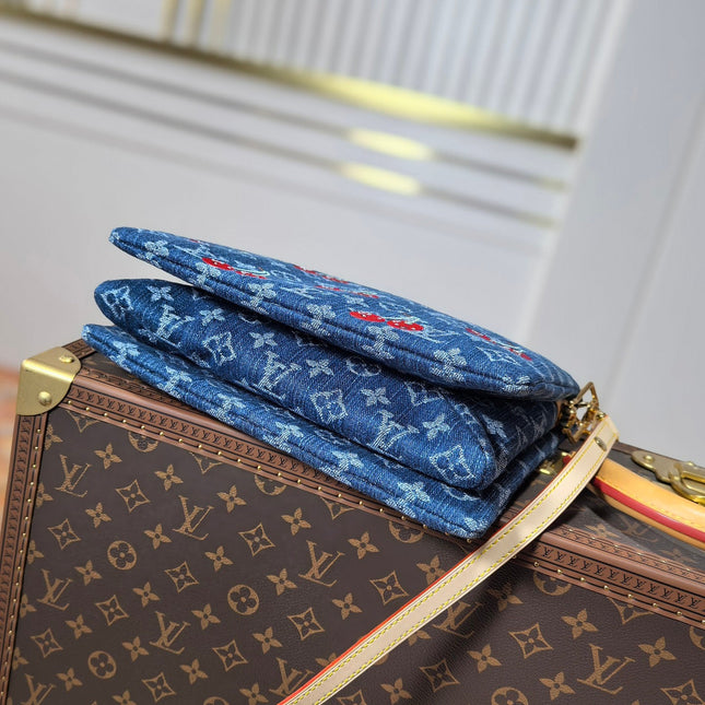 LV 25S COUSSIN BAG 26 IN DARK BLUE DENIM MONOGRAM CHERRY GOLD HARDWARE