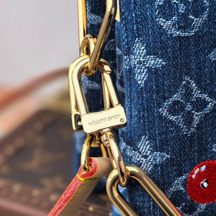 LV 25S COUSSIN BAG 26 IN DARK BLUE DENIM MONOGRAM CHERRY GOLD HARDWARE