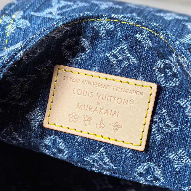 LV 25S VENICE BACKPACK 26 IN BLUE DENIM MONOGRAM CHERRY GOLD HARDWARE