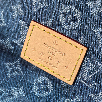 LV 25S BUMBAG 38 IN BLUE MONOGRAM DENIM LEATHER TRIM GOLD HARDWARE
