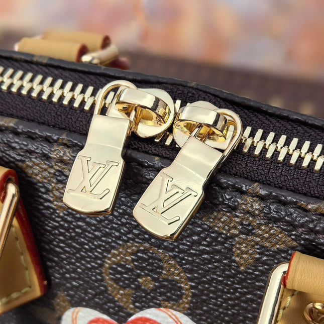 LV 25S NANO ALMA 18 IN BROWN MONOGRAM CANVAS PRINTED WITH THE VIVIENNE MASCOT