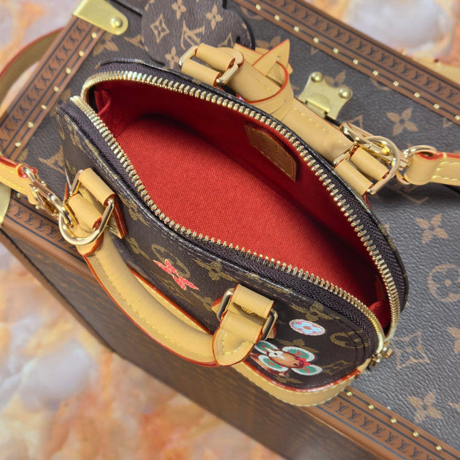LV 25S NANO ALMA 18 IN BROWN MONOGRAM CANVAS PRINTED WITH THE VIVIENNE MASCOT