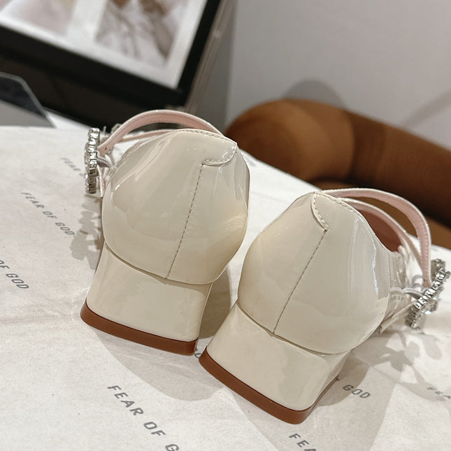MINI TRES VIVIER STRASS BUCKLE BABIES BALLERINAS IN OFF WHITE PATENT CALFSKIN